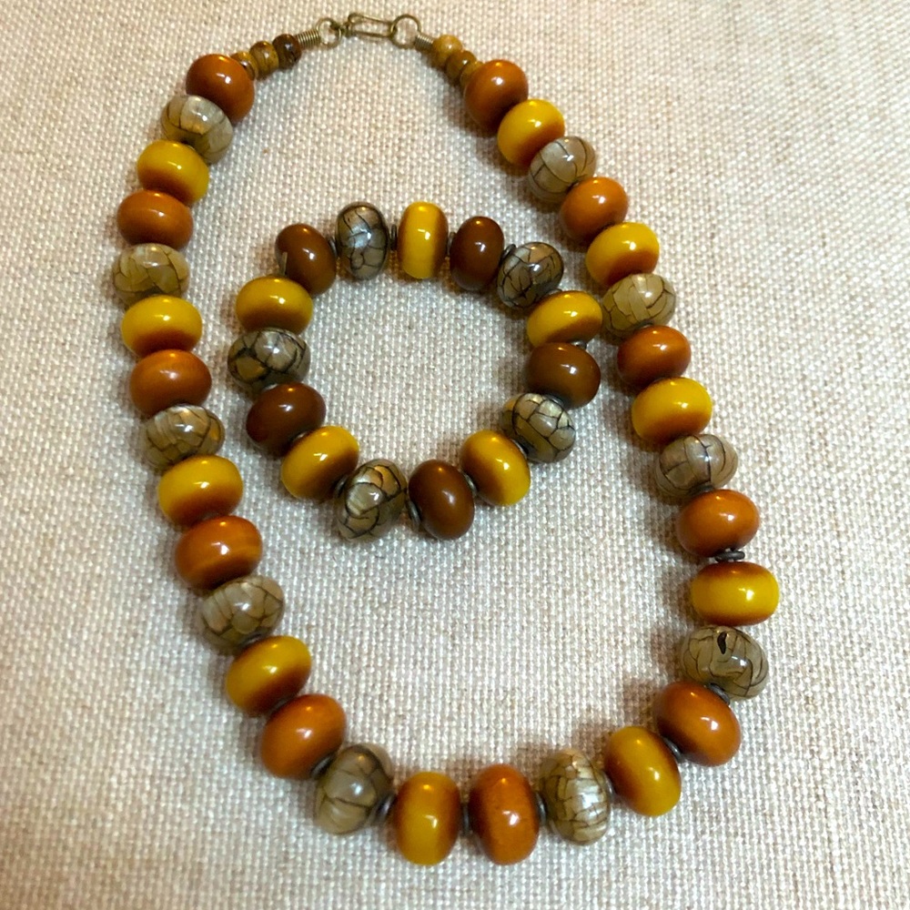 Earth tone beaded necklace and bracelet set
